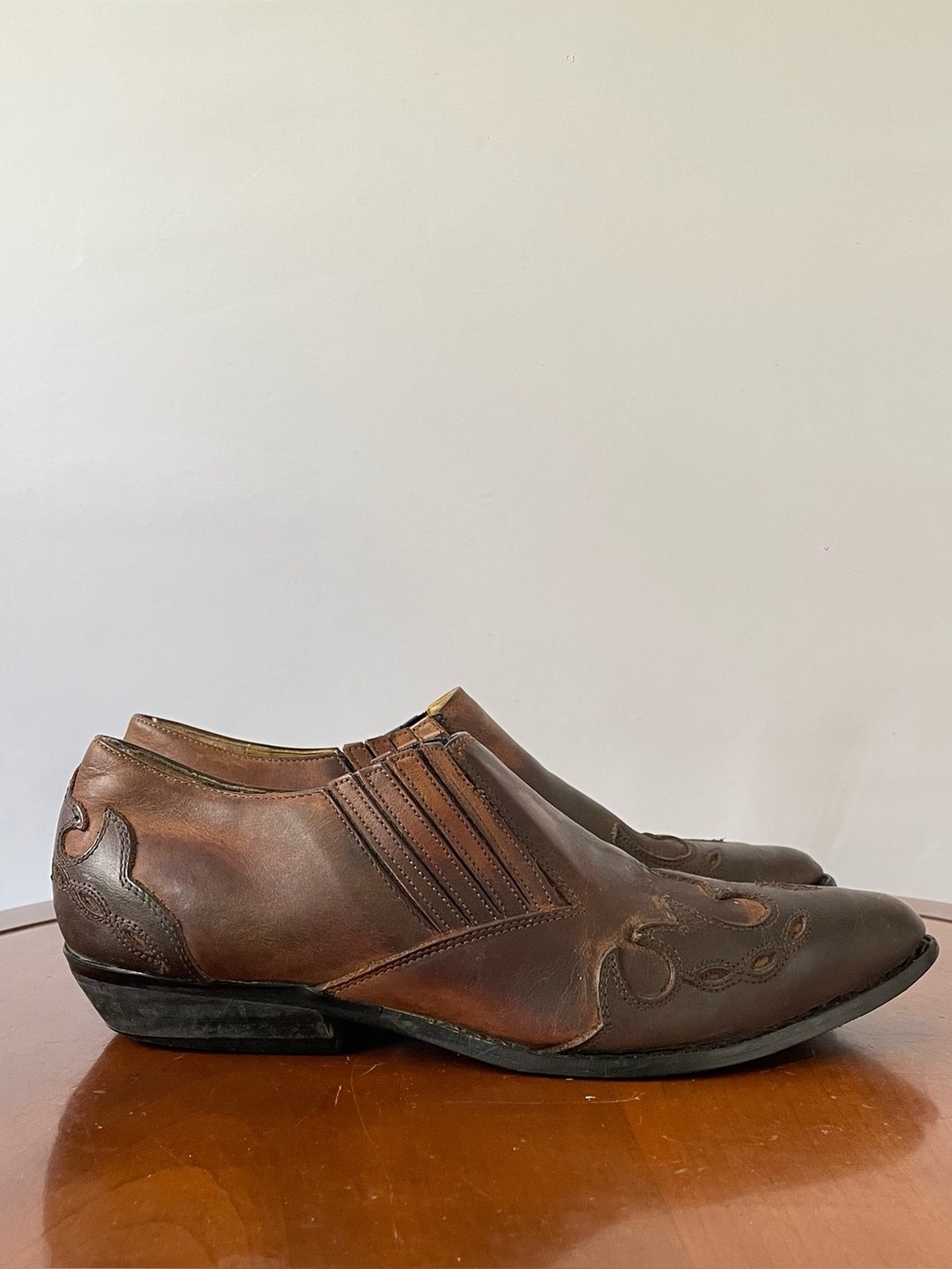 Coyote Brown Leather Western Slip-On Roper Shoes | US 8.5